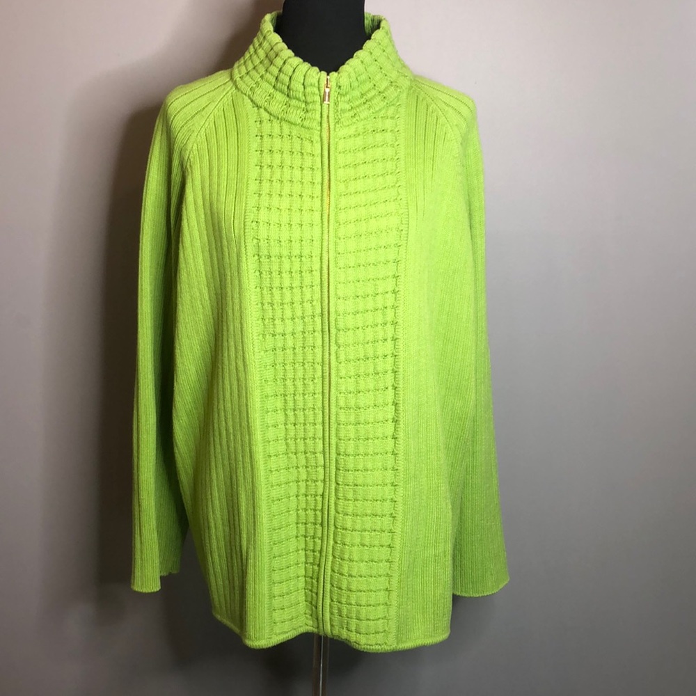 Jones New York Green Zip Front Sweater